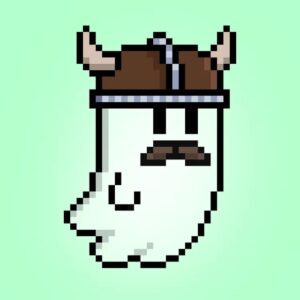 dead pixel ghost with viking hat and green background translucent